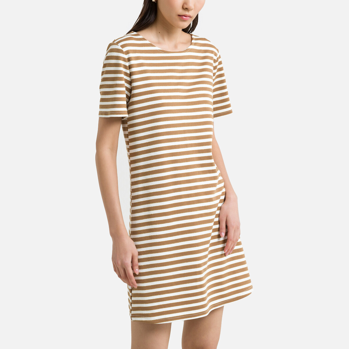 Striped mini dress with short sleeves ...